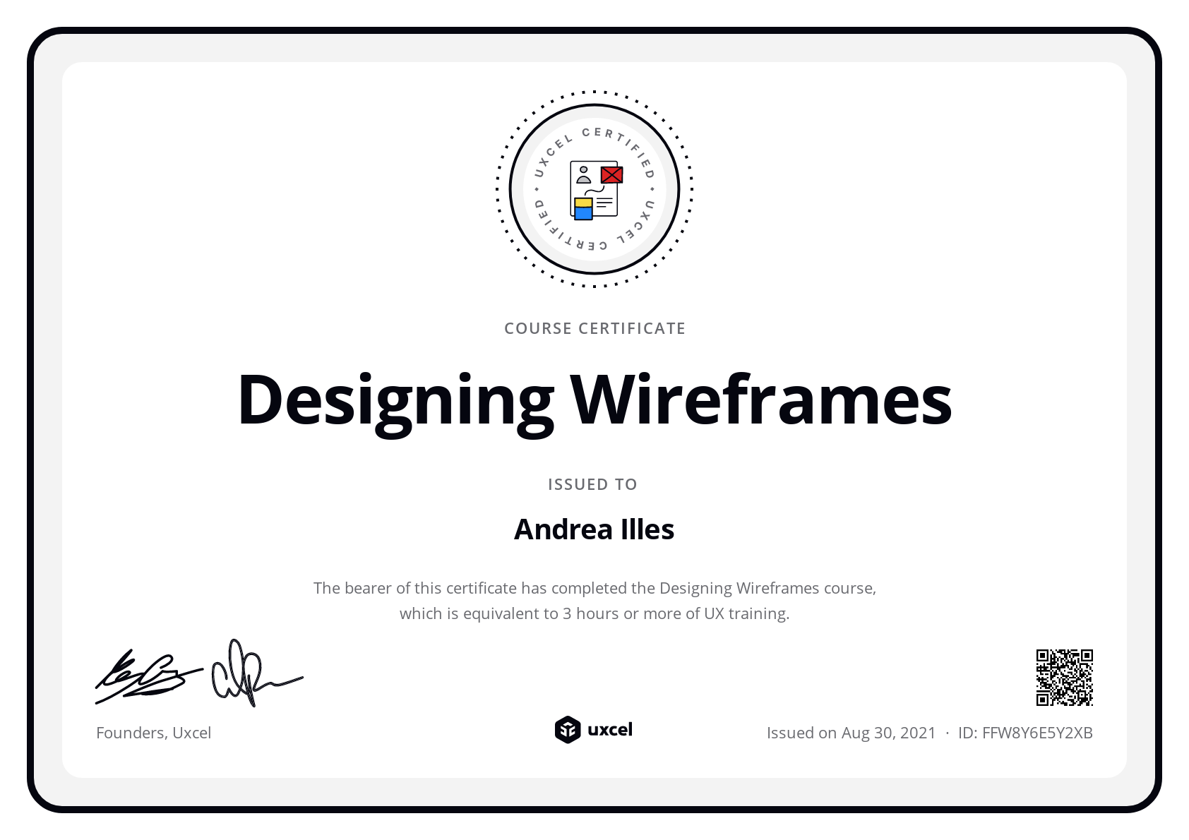 Andrea Illes's certificate